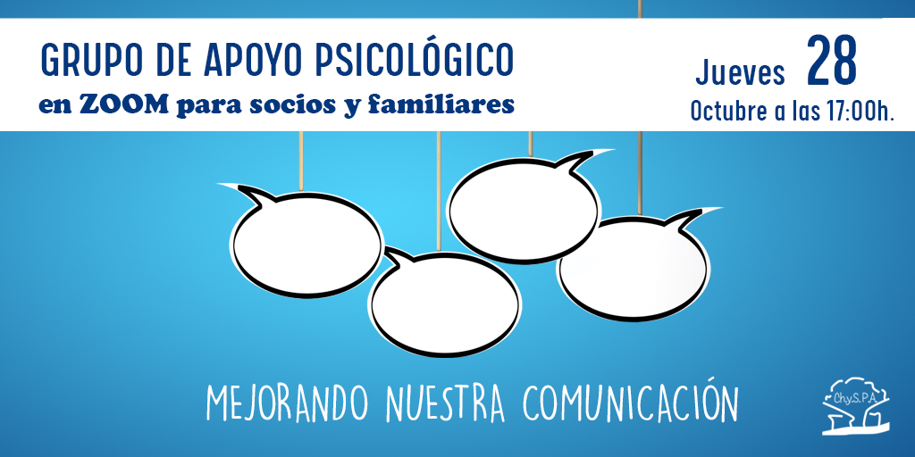 Grupo de apoyo psicológico Mejorando nuestra comunicación. El 28 de Octubre de 2021 a las 17h, en ZOOM