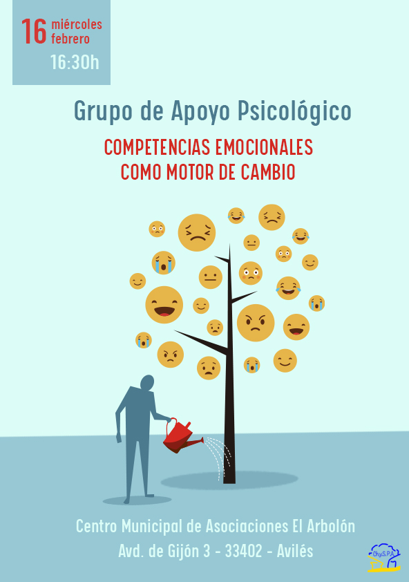 En nuestro próximo encuentro del Grupo de Apoyo Psicológico el miércoles 16 de febrero en Avilés, hablaremos de la competencias emocionales como motor de cambio