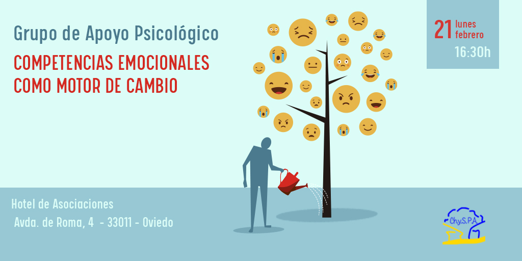 En nuestro próximo encuentro del Grupo de Apoyo Psicológico el lunes 21 de febrero en Oviedo, hablaremos de la competencias emocionales como motor de cambio