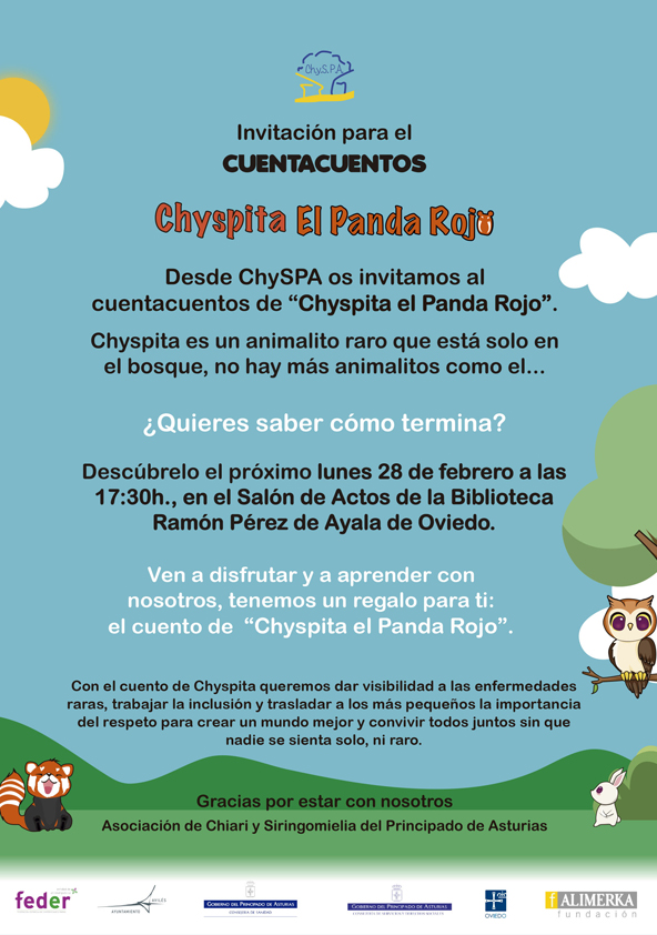 El lunes 28 de febrero a las 17:30 estrenamos el cuentacuentos de Chyspita en la biblioteca Ramón Pérez de Ayala de Oviedo. ¡No te lo pierdas!