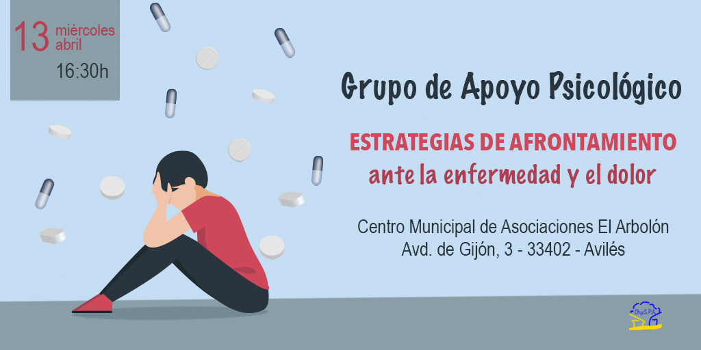 En nuestro próximo encuentro del Grupo de Apoyo Psicológico el miércoles 13 de abril en Avilés, hablaremos de las estrategias para afrontar la enfermedad y el dolor