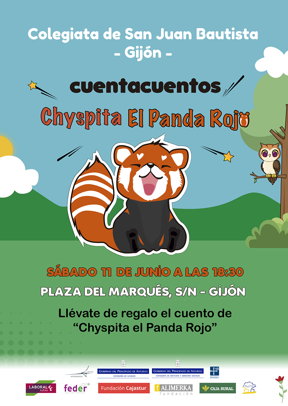 Cuentacuento Chyspita el panda rojo en Gijón, en Colegiata de San Juan Bautista el 11 de junio a las 18:30h