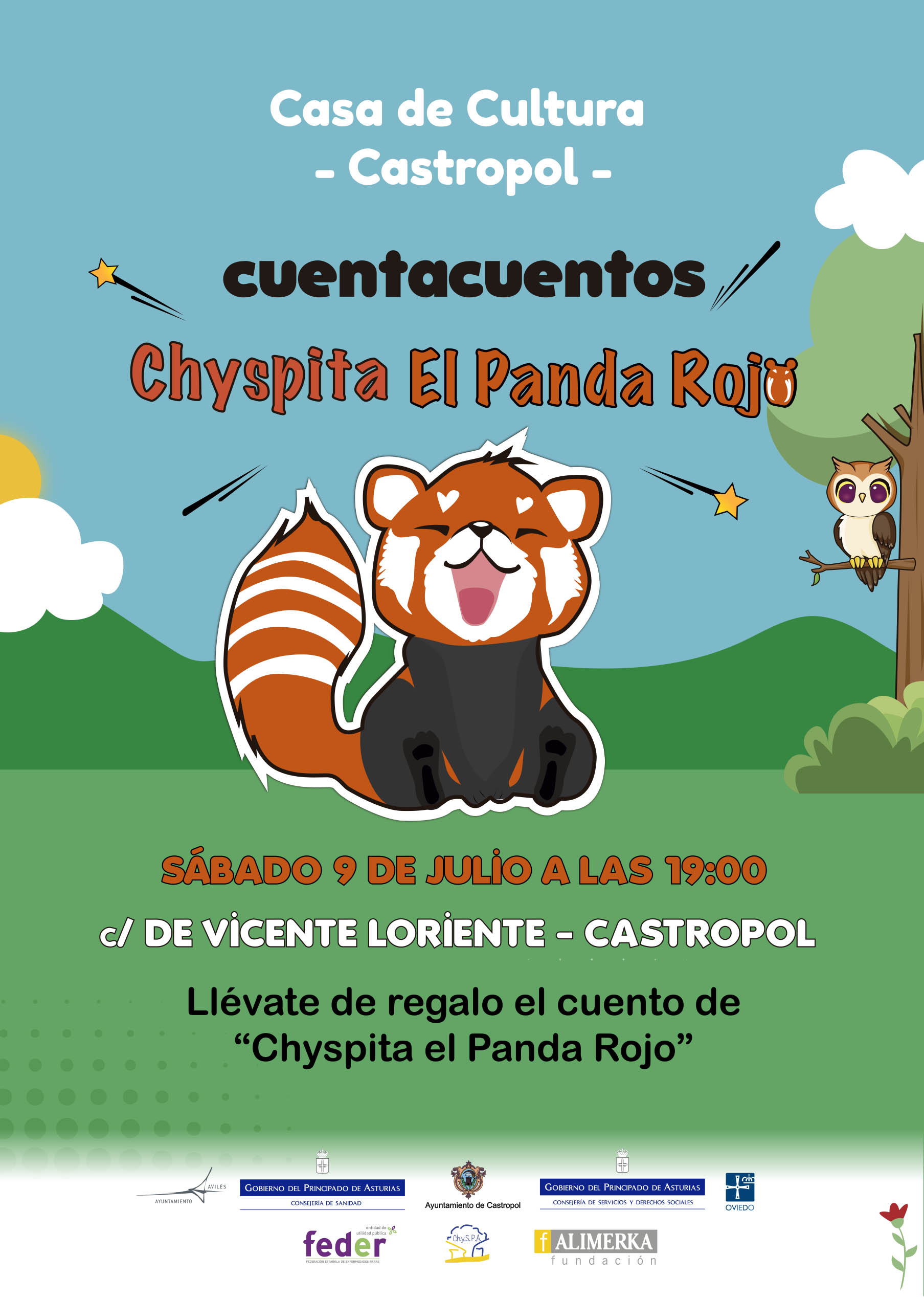 Cuentacuento Chyspita el panda rojo en Castropol, en la Casa de la Cultura el 9 de julio a las 19:00h