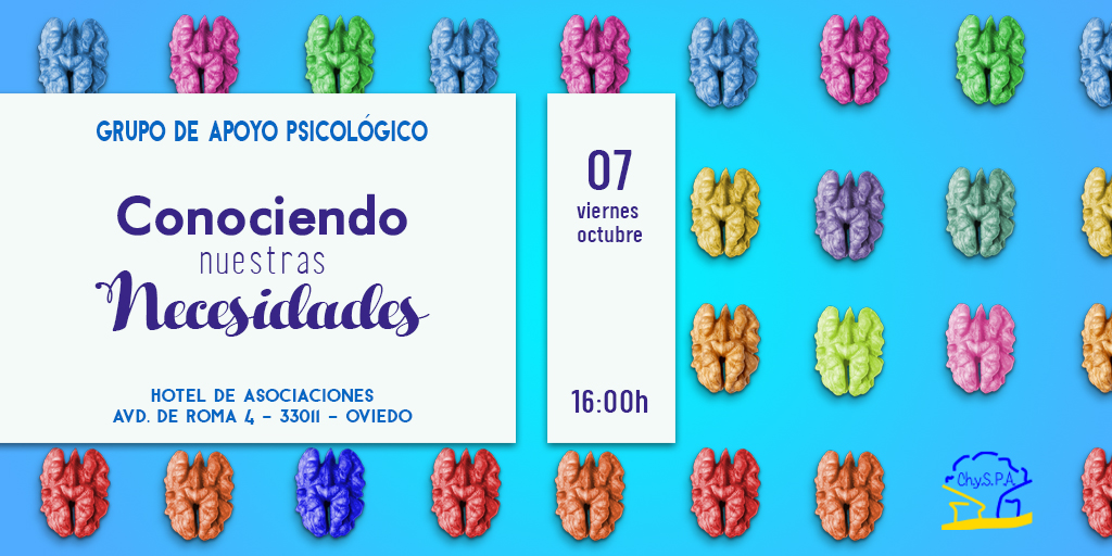 En nuestro próximo encuentro del Grupo de Apoyo Psicológico el viernes 7 de octubre en Oviedo, desarrollaremos la parte tan importante de la problemática del Chiari y la Siringomielia, el conocimiento y los aspectos emocional