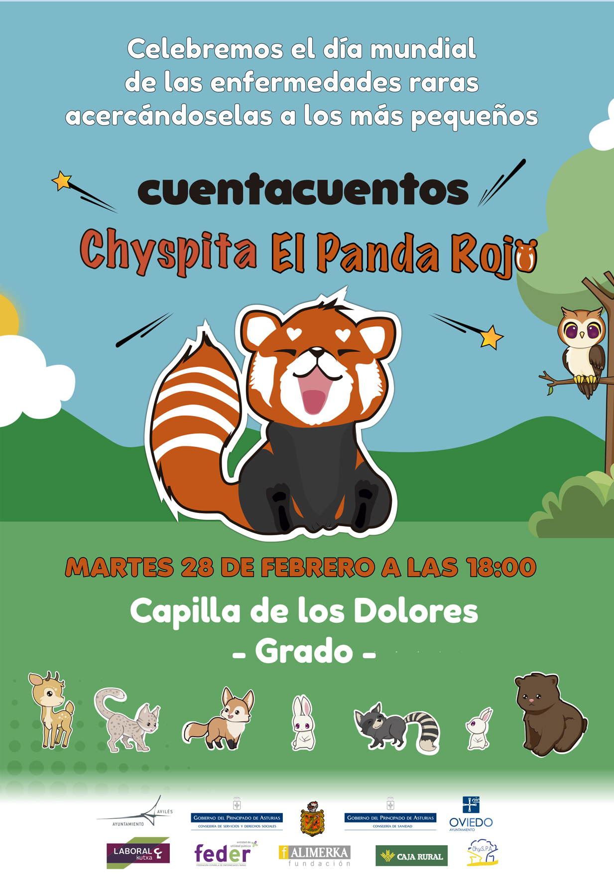 Celebra con nosotros el día mundial de las enfermedades raras con el Cuentacuento Chyspita el panda rojo el martes 28 de febrero de 2023 a las 18h, en la Capilla de los Dolores - Grado