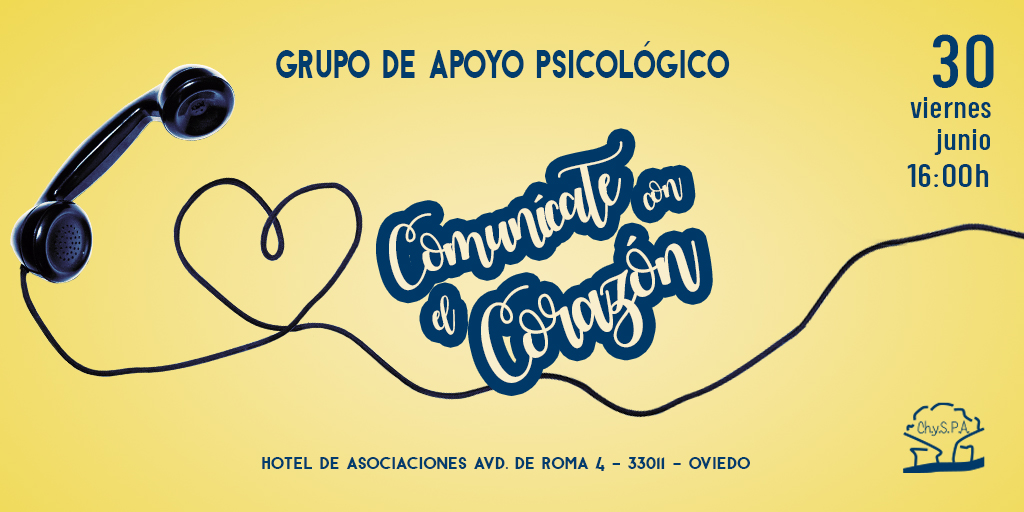 Grupo de Apoyo Psicológico del próximo día 30 de junio de 2023, a las 16h, vamos a trabajar sobre la COMUNICACIÓN. En el Hotel de asociaciones Avda. de Roma 4 - Oviedo