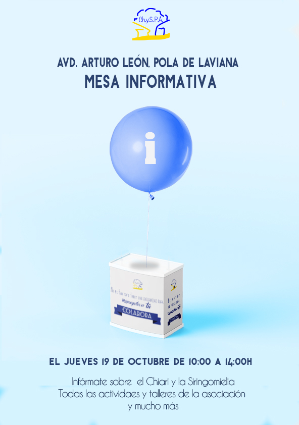 Mesa Informativa Chyspa en Pola de Laviana el 19 de octubre de 2023 de 10 a 14h