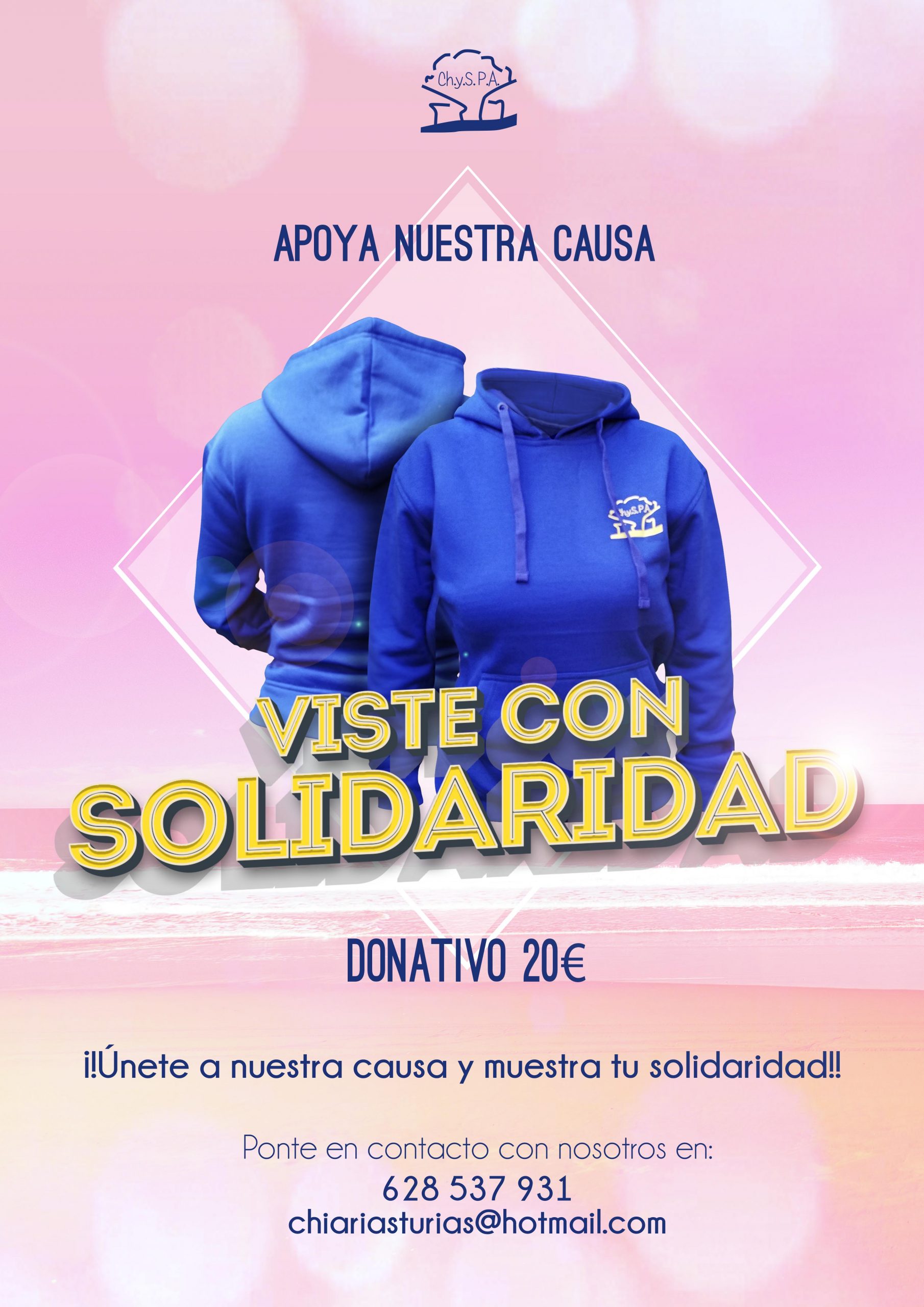 Apoya nuestra causa y viste con solidaridad, Adquiere una sudadera ChySPA, donativo 20€ ¡!Únete a nuestra causa y muestra tu solidaridad!!