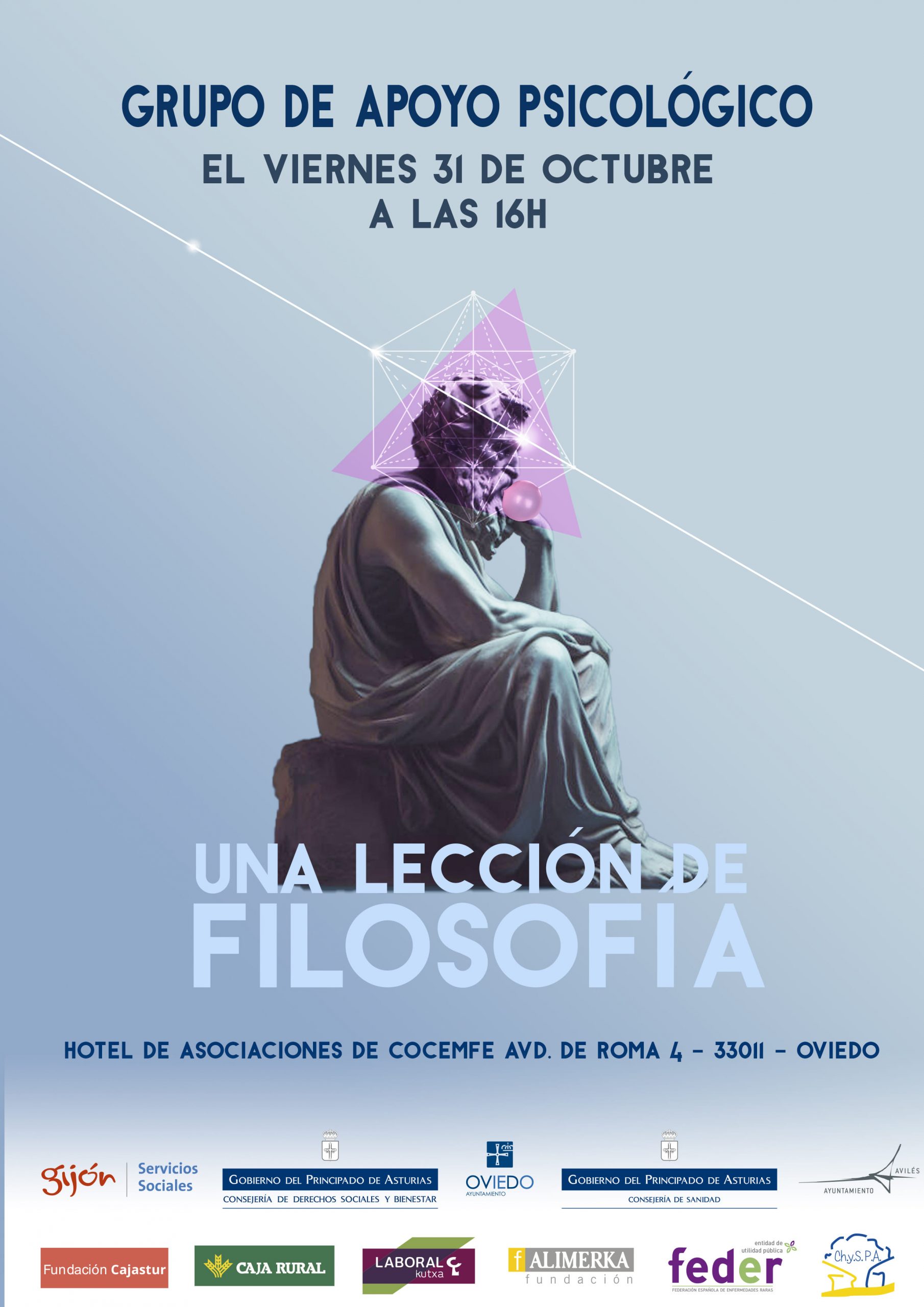 En el Grupo de Apoyo Psicológico del viernes 31 de octubre de 2025, a las 16h, veremos "Una lección sobre filisofía". En el Hotel de asociaciones Avda. de Roma 4 - Oviedo. ¡No te lo pierdas!