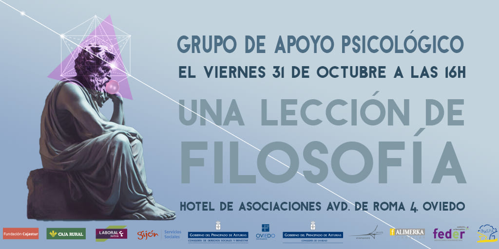 En el Grupo de Apoyo Psicológico del viernes 31 de octubre de 2025, a las 16h, veremos "Una lección sobre filisofía". En el Hotel de asociaciones Avda. de Roma 4 - Oviedo. ¡No te lo pierdas! En el Grupo de Apoyo Psicológico del viernes 31 de octubre de 2025, a las 16h, veremos "Una lección sobre filisofía". En el Hotel de asociaciones Avda. de Roma 4 - Oviedo. ¡No te lo pierdas!